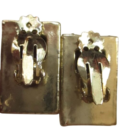 Vintage Gold-Tone Clip-On Earrings With Iridescent Shell Inlay Rectangles - Picture 5 of 5